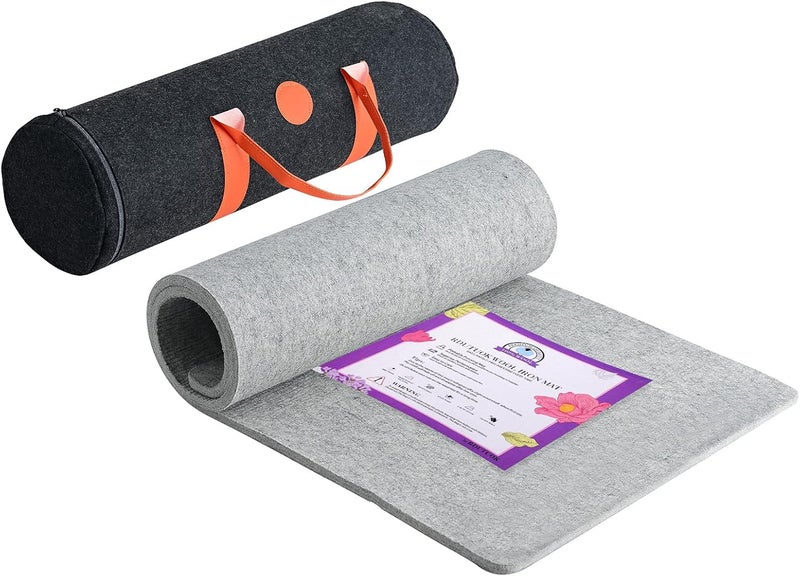 Rdutuok 60 x 22 inches Wool Pressing Mat for Quilting Large Size New Zealand Wool Mat with Scissors, Tape,Felt Storage Case,Iron Rest pad and 40Pcs Sewing Pins - Image 1